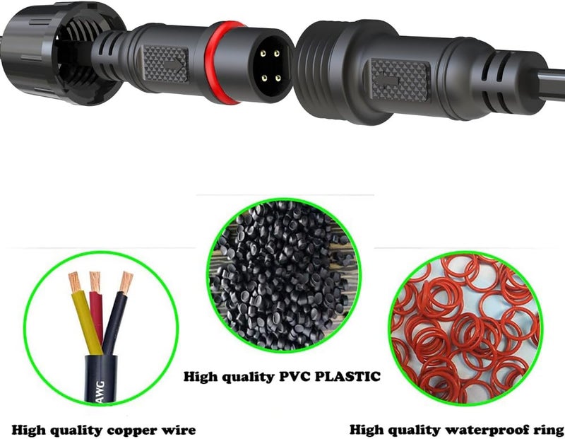 YETOR Waterproof Connectors 4 Wire,18AWG Male Female Plug LED Connector with 4Pin Waterproof Connectors,IP68 20CM Extension Cable for Car, Truck, Boat,LED Strip Lights,(4Pairs) - Image 4